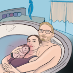 naissance : couple prenant un bain post-accouchement