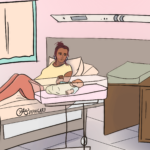 femme et nourrisson dans chambre hopital